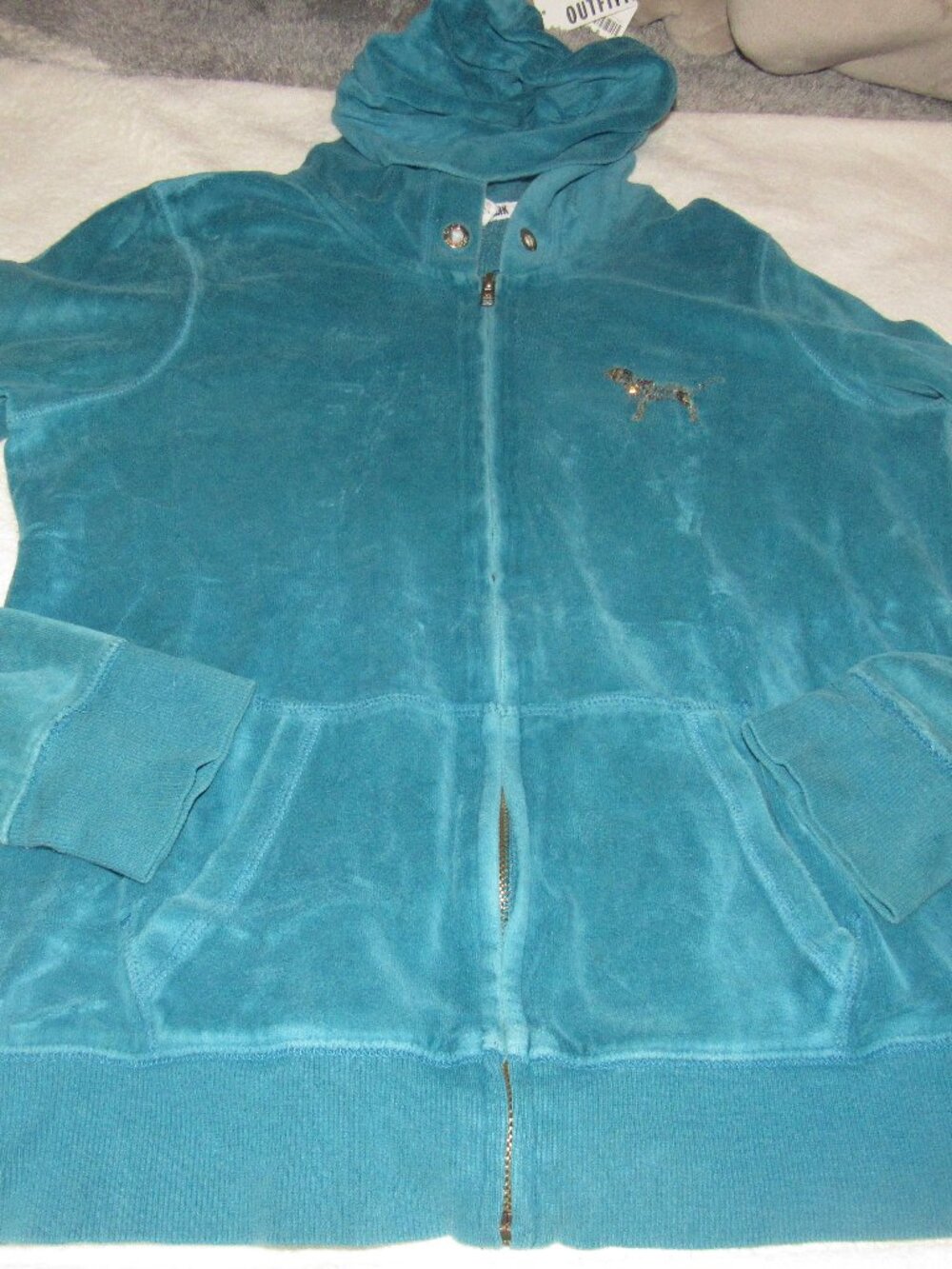 Victoria's Secret Pink Velour Zip Up Hoodie Sequin Size Medium USED